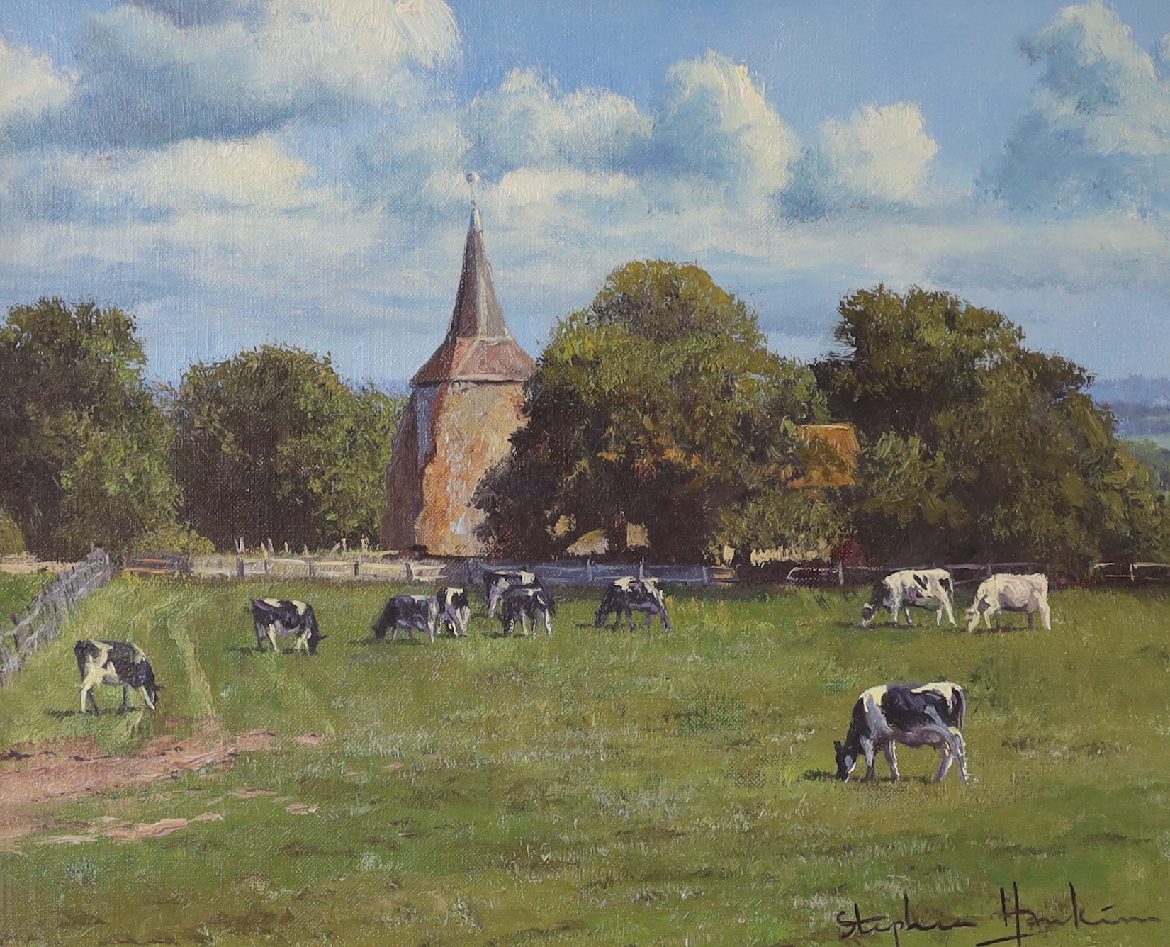 Stephen Hawkins (b.1964), oil on canvas, ‘Plumpton Church’, signed, The Ashdown Gallery label verso, 24 x 29cm